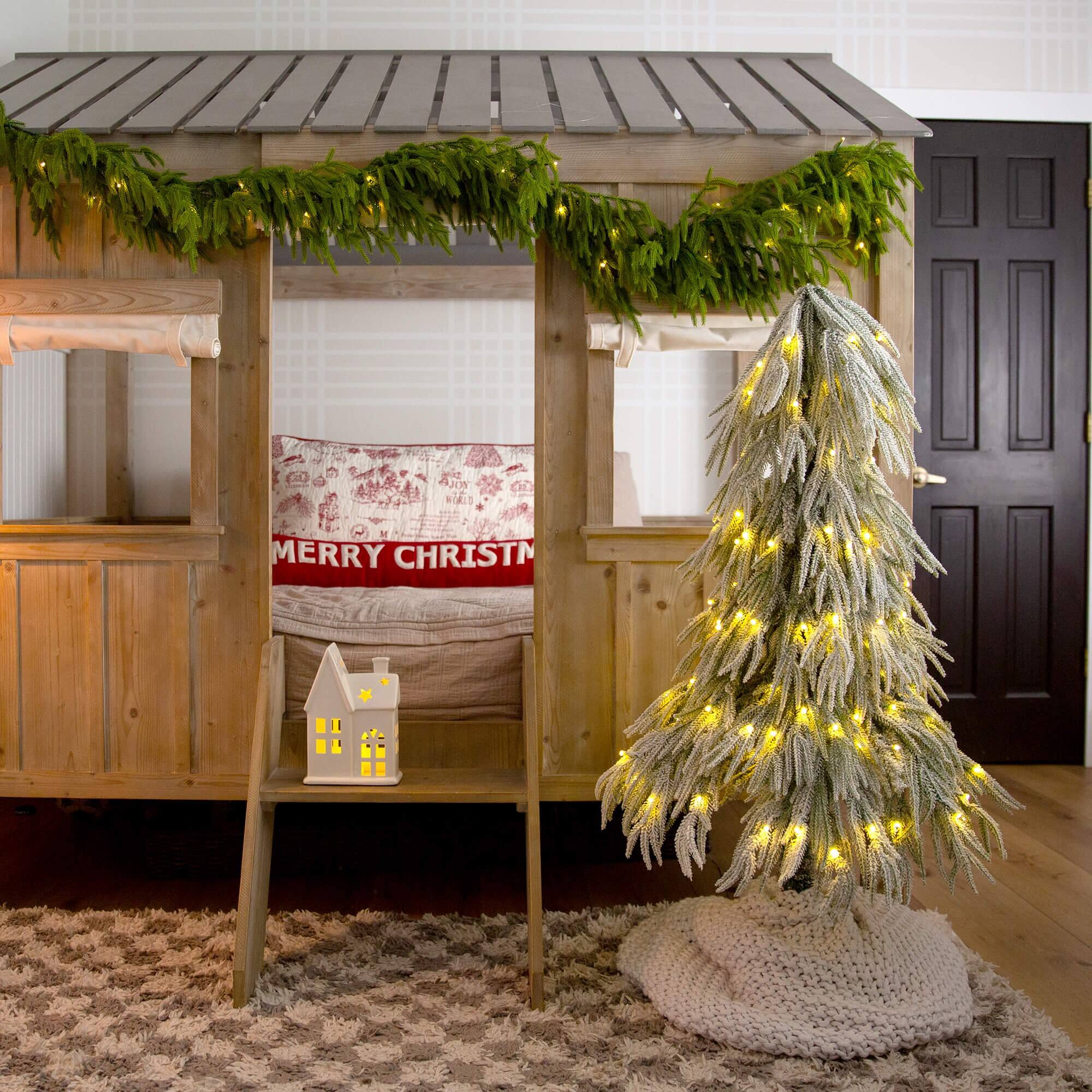 4ft. Pre-Lit Down Swept Flocked Fir Artificial Christmas Tree, Warm White LED Lights